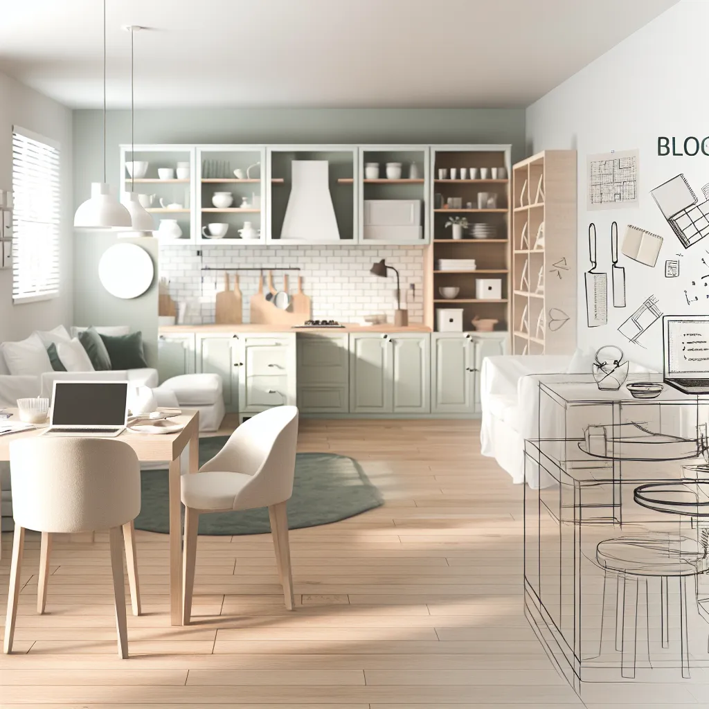 Small home living workspace with kitchen planning
