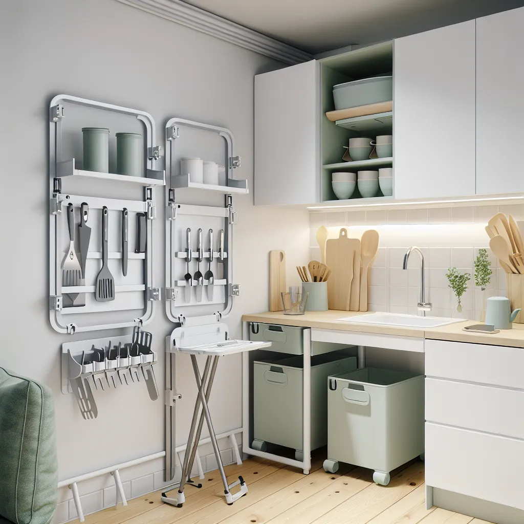 Organized compact kitchen workspace with smart storage solutions